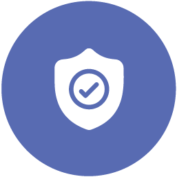 a blue circle with a white vector shield and a blue check mark