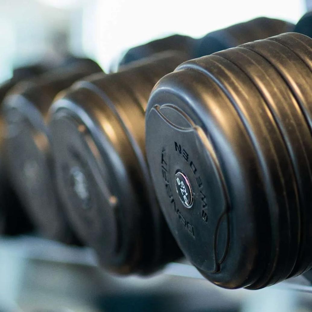 Weights sitting on a rack