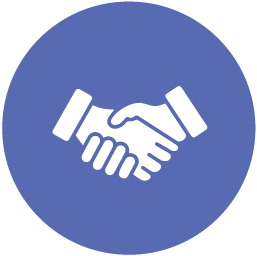 a blue circle with two white vector hands shaking