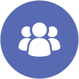 a blue circle with a white vector three human silhouettes
